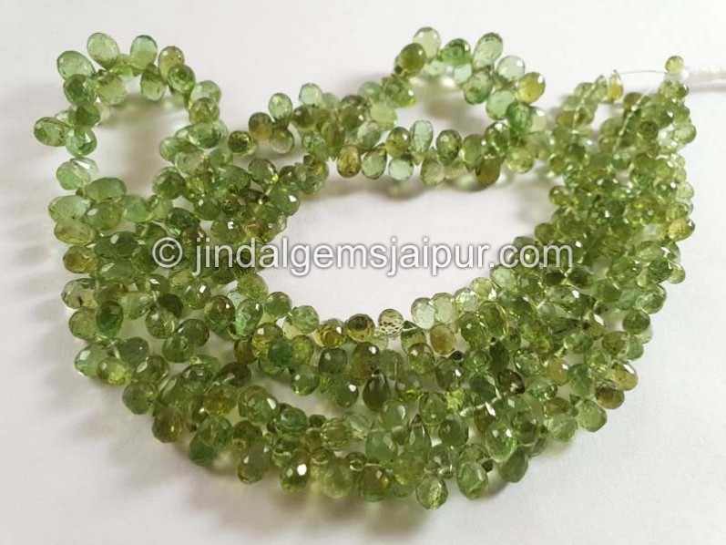 Deep Basil Green Tourmaline Faceted Drops Shape Beads