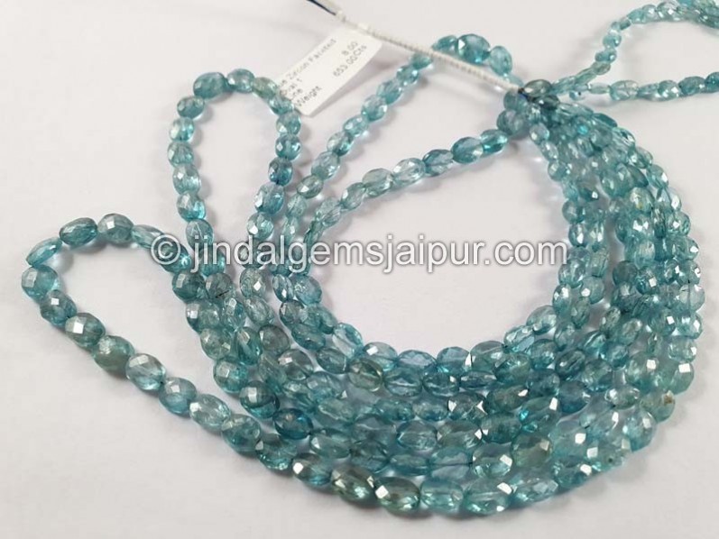 Blue Zircon Faceted Oval Beads