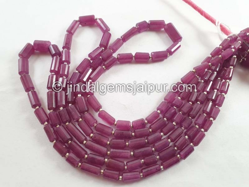 Ruby Step Cut Cylinder Shape Beads