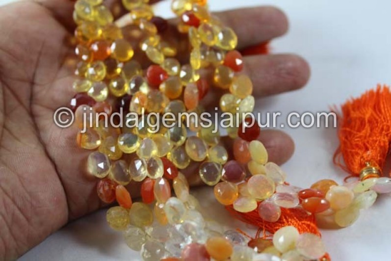 Fire Opal Faceted Heart Shape Beads