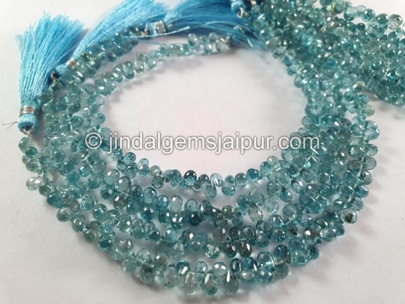 Natural Blue Zircon Faceted Drops Shape Beads