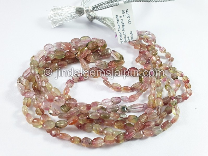 Bi Color Tourmaline Smooth Nuggets Shape Beads