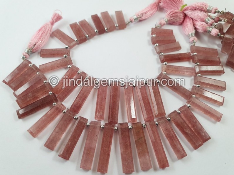 Pink Strawberry Quartz Cut Baguette Beads