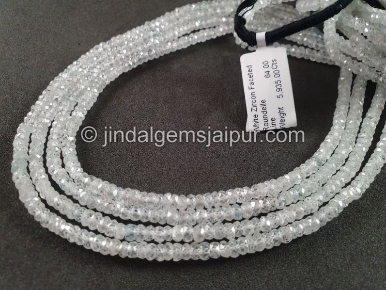 White Zircon Faceted Roundelle Shape Beads