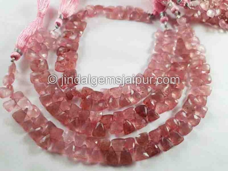 Pink Strawberry Quartz Faceted Pyramid Beads