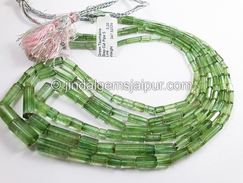 Green Tourmaline Step Cut Pipe Shape Beads