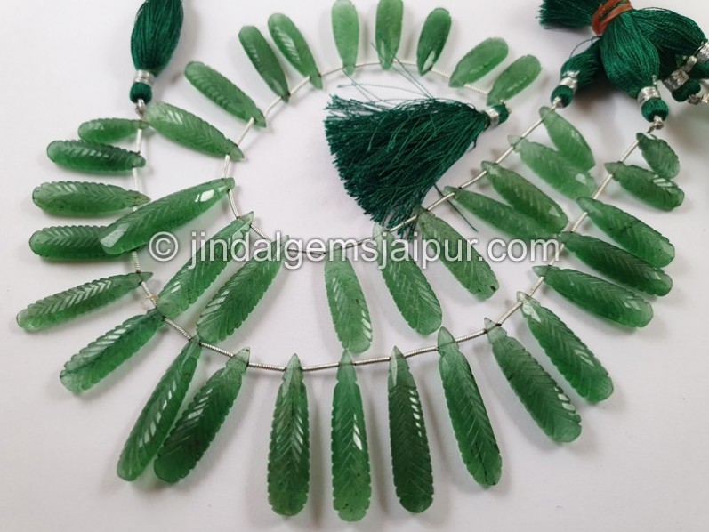 Green Strawberry Quartz Carved Long Pear Beads