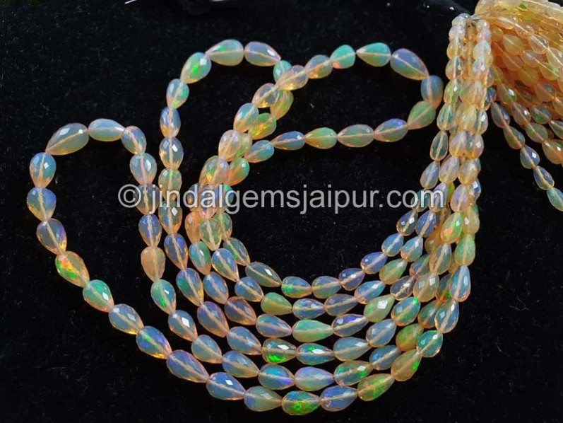 Orange Ethiopian Opal Straight Drill Faceted Drop Beads