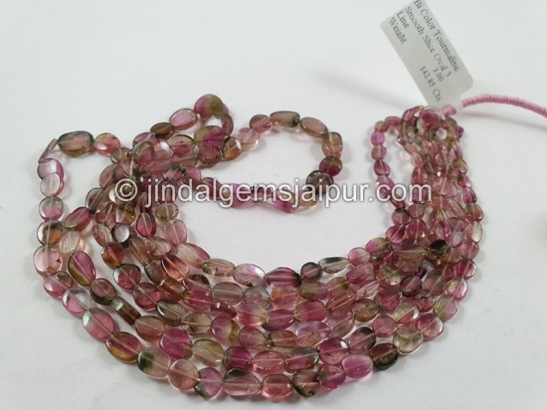 Bi Color Tourmaline Flat Slice Oval Beads