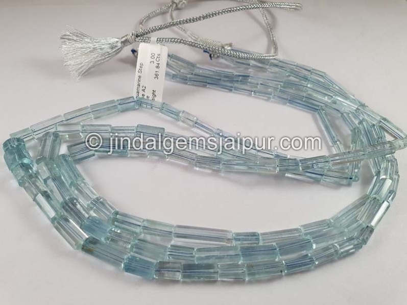 Aquamarine Step Cut Pipe Shape Beads