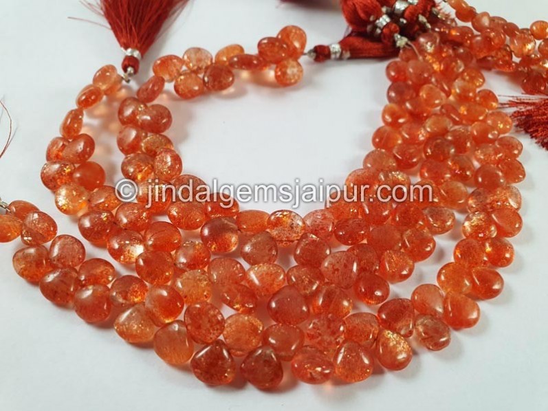 Sunstone Smooth Heart Beads