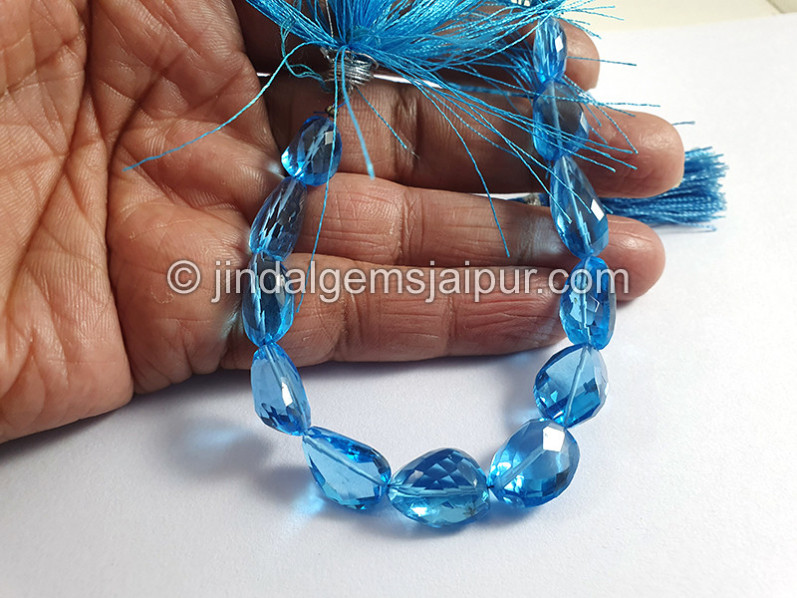 Swiss Blue Topaz Faceted Nuggets Shape Beads