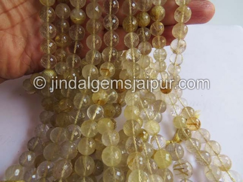 Golden Rutile Far Faceted Round Beads