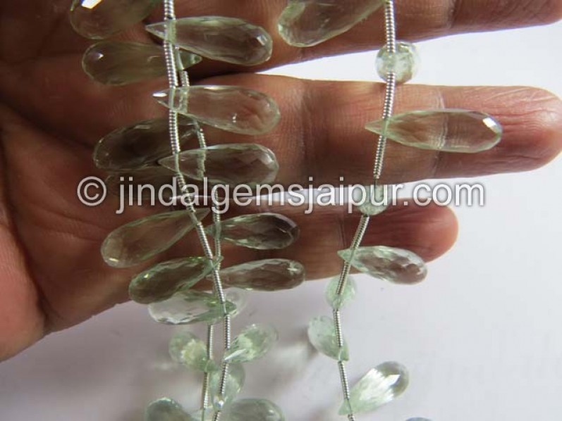 Green Amethyst Faceted Long Drops Shape Beads