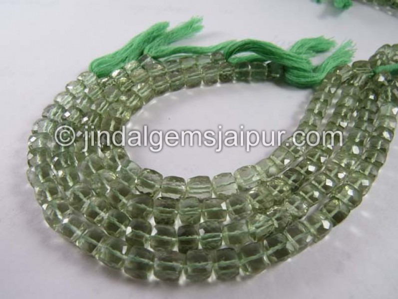 Green Amethyst Faceted Cube Shape Beads