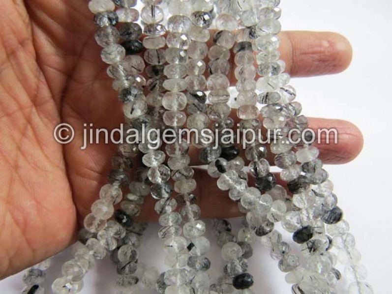 Black Rutile Far Faceted Roundelle Shape Beads