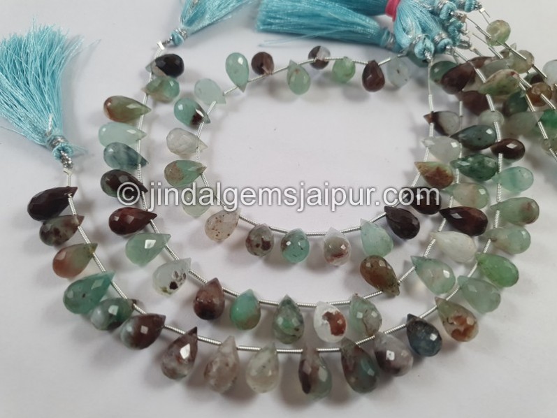 Aqua Chalcedony Faceted Drops Beads