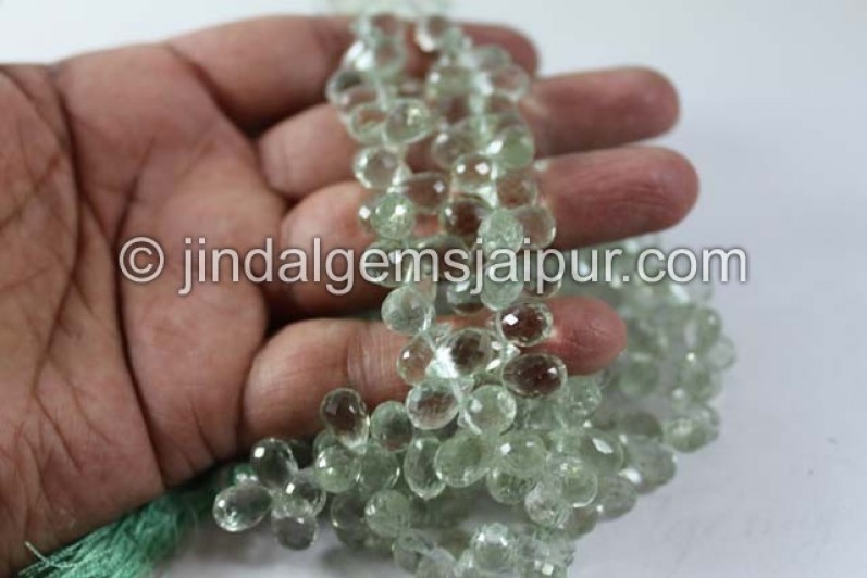 Green Amethyst Faceted Drops Shape Beads