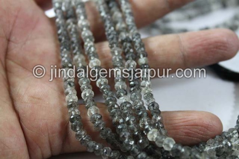 Black Rutile  Faceted Roundelle Shape Beads