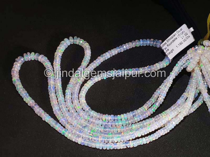 White Ethiopian Opal Faceted Roundelle Shape Beads