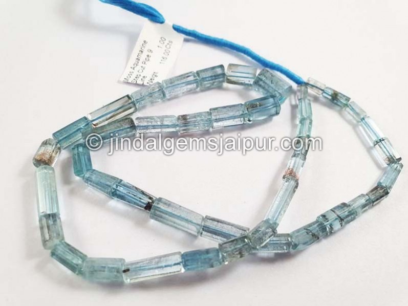 Moss Aquamarine Step Cut Pipe Shape Beads