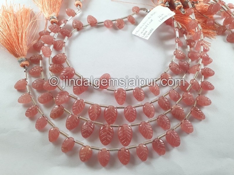 Rhodochrosite Carved Leaf Beads