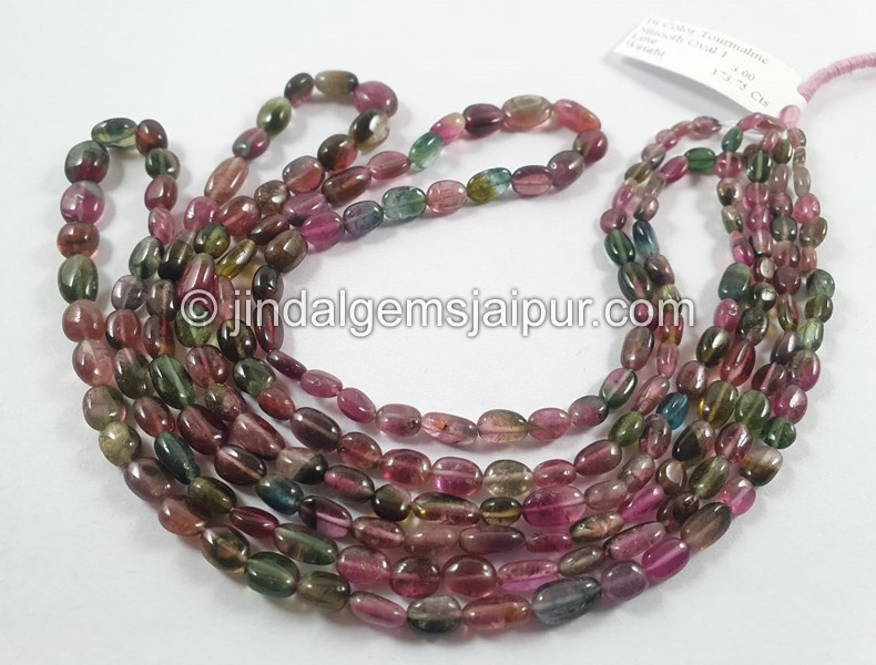 Bi Color Tourmaline Smooth Oval Beads