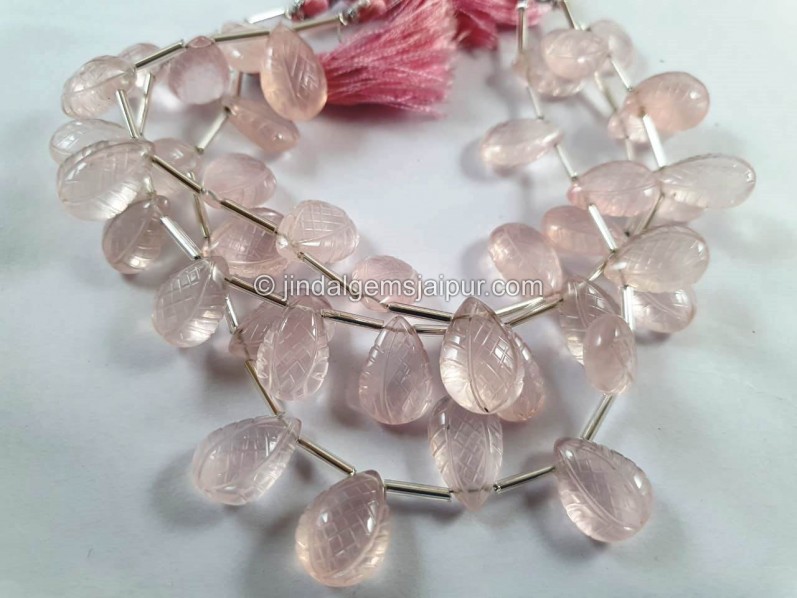 Rose Quartz Carved Crown Pear Beads