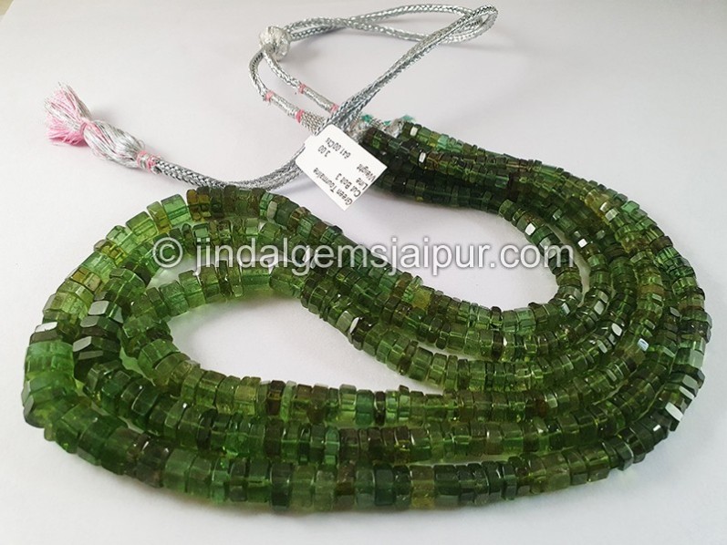 Green Tourmaline Cut Bolt Shape Beads