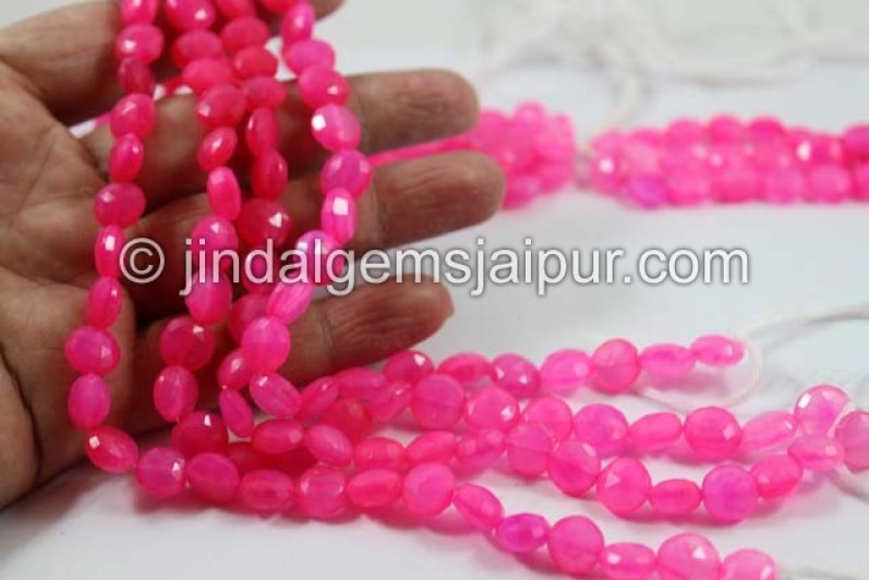 Raspberry Chalcedony Faceted Coin Shape Beads