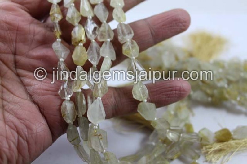 Golden Rutile Faceted Step Cut Nugget Shape Beads