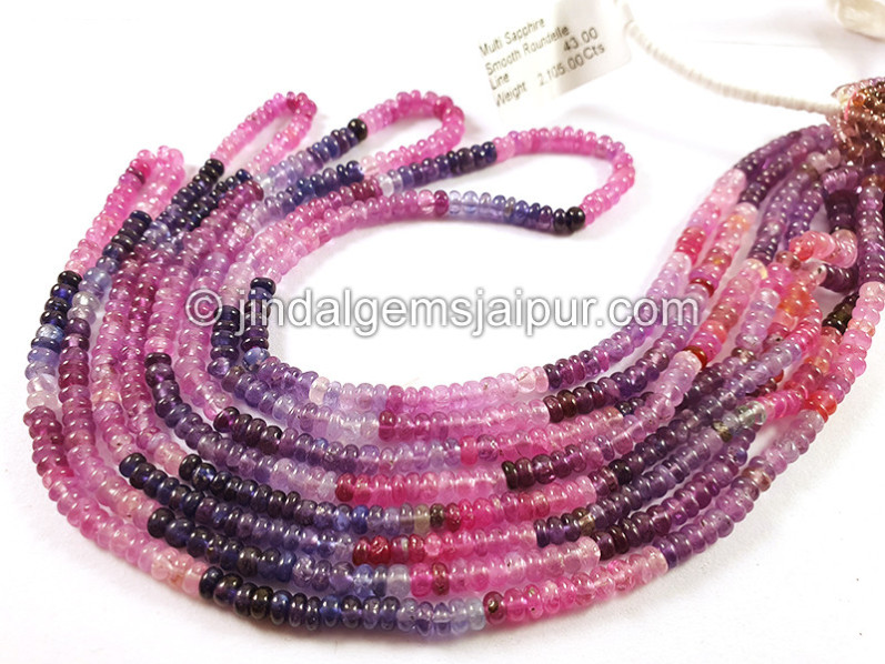 Multi Sapphire Smooth Roundelle Shape Beads