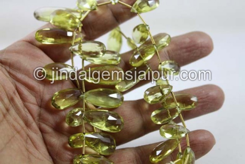 Lemon Quartz Faceted Elongated Pear Shape Beads