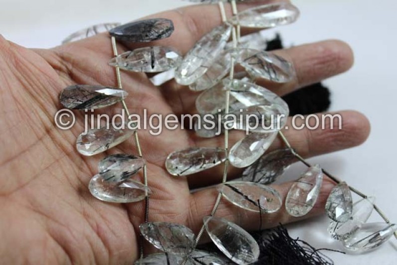 Black Rutile Faceted Elongated Pear Beads