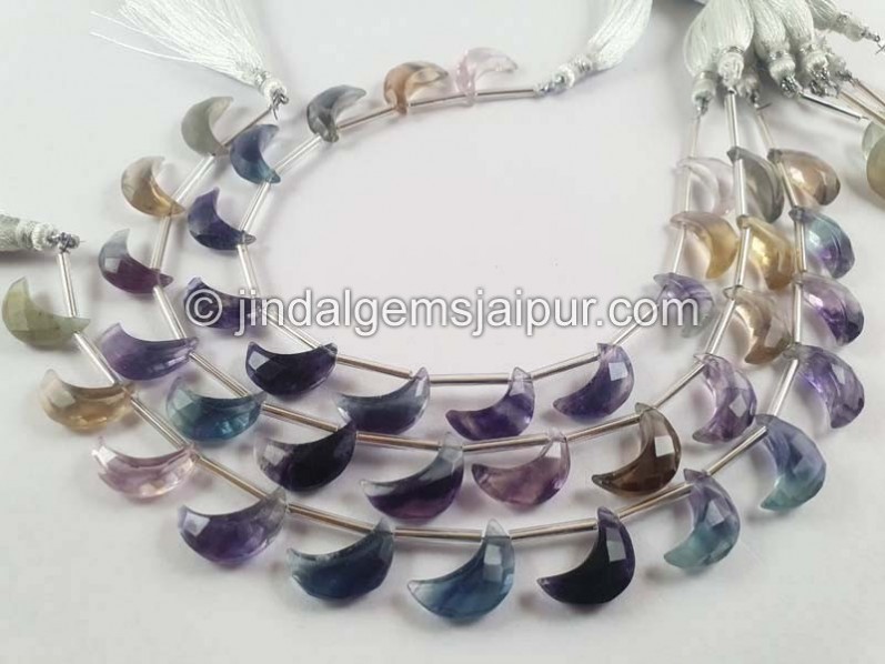 Fluorite Faceted Moon Shape Beads