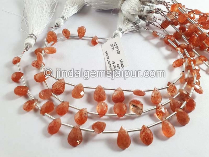 Sunstone Faceted Pear Shape Beads