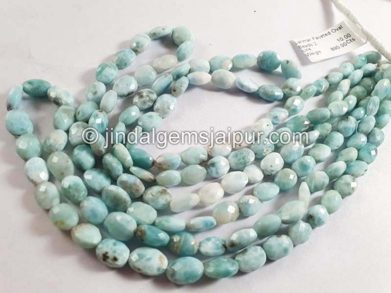 Larimar Faceted Oval Shape Beads