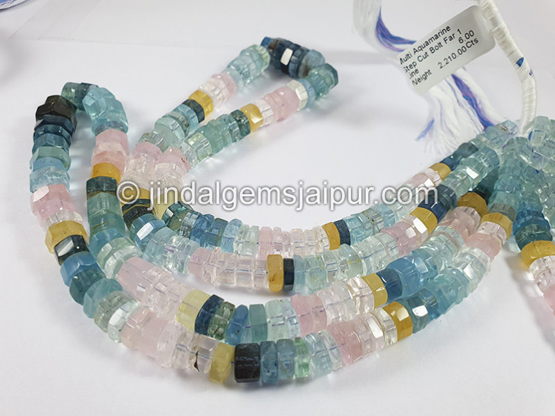 Multi Aquamarine Step Cut Bolt Shape Big Beads