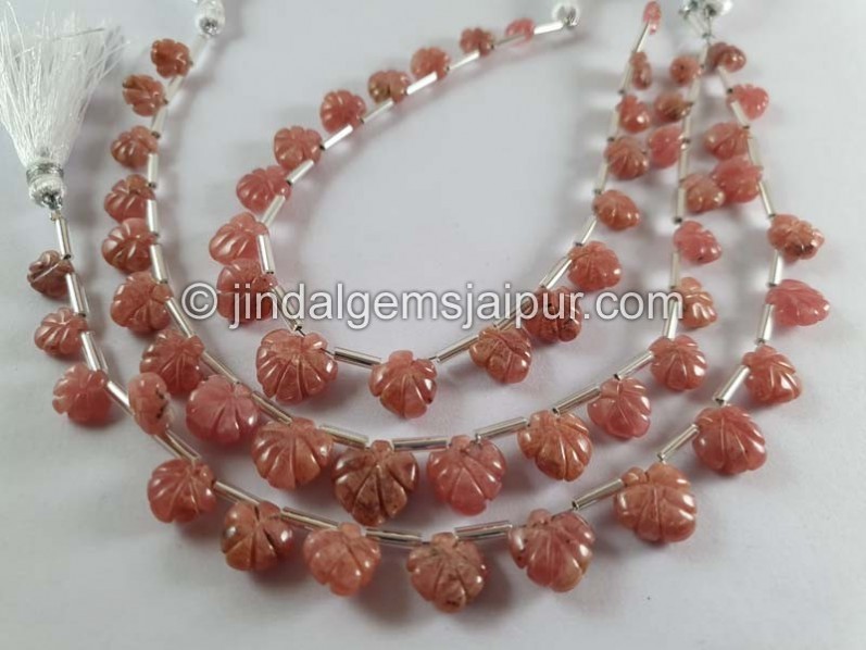 Rhodochrosite Carved Maple Leaf Shape Beads