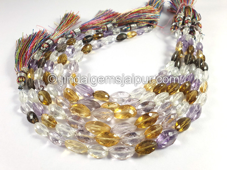 Multi Stone Faceted Cardamom Shape Beads