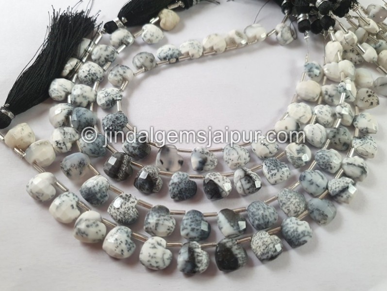 Dendritic Opal Faceted Fancy Heart Beads