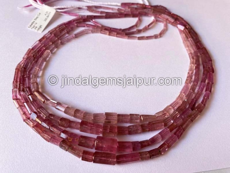 Rubellite Step Cut Pipe Shape Beads