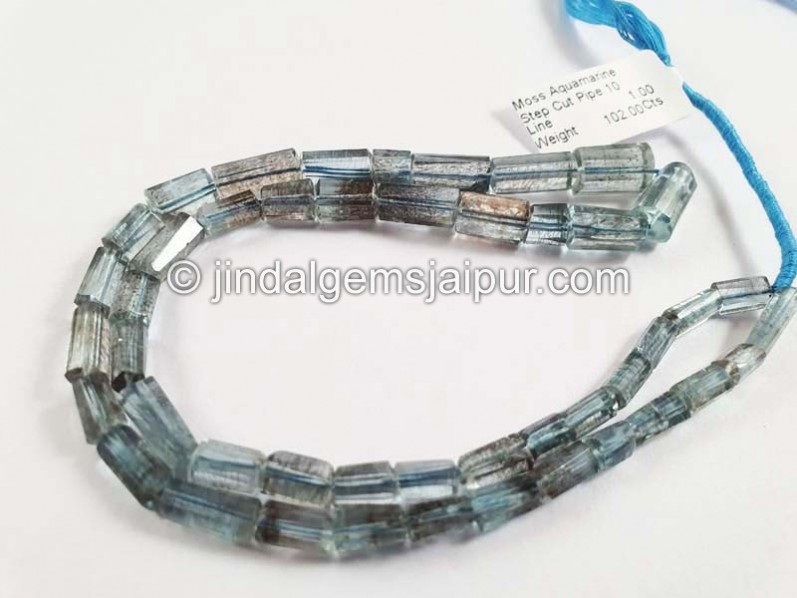 Moss Aquamarine Step Cut Pipe Shape Beads