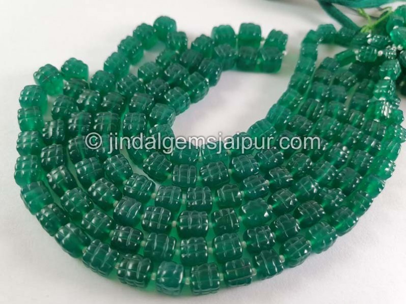 Green Onyx Carved Cube Beads