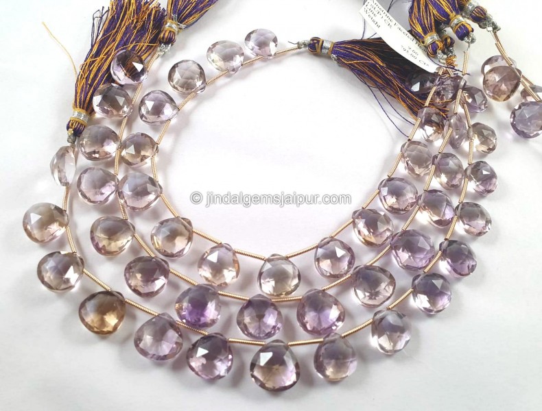 Ametrine Faceted Heart Beads