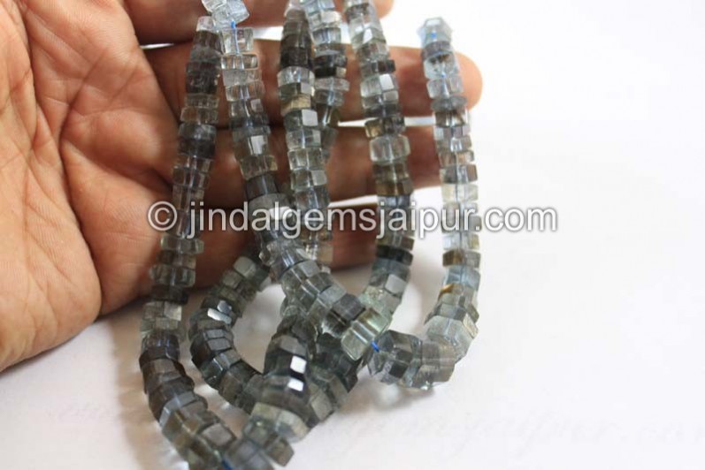 Moss Aquamarine Step Cut Roundelle Beads