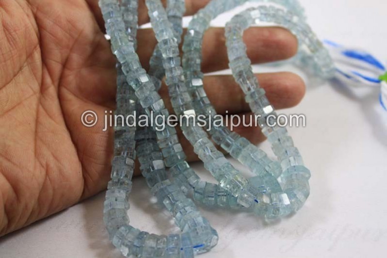 Moss Aquamarine Step Cut Roundelle Beads