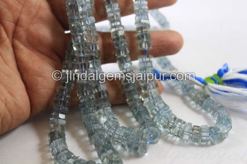 Moss Aquamarine Step Cut Roundelle Beads