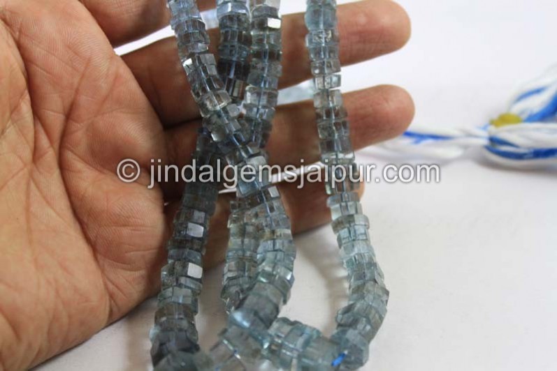 Moss Aquamarine Step Cut Roundelle Beads