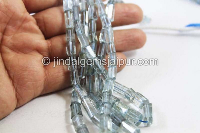 Moss Aquamarine Step Cut Pipe Beads